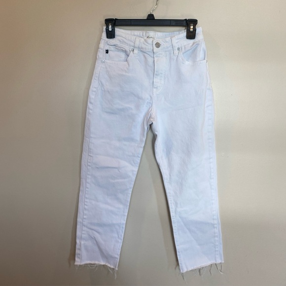 KanCan White Pants Raw Hem High Rise Womens 3/25 Straight Stretch cropped - Picture 1 of 6